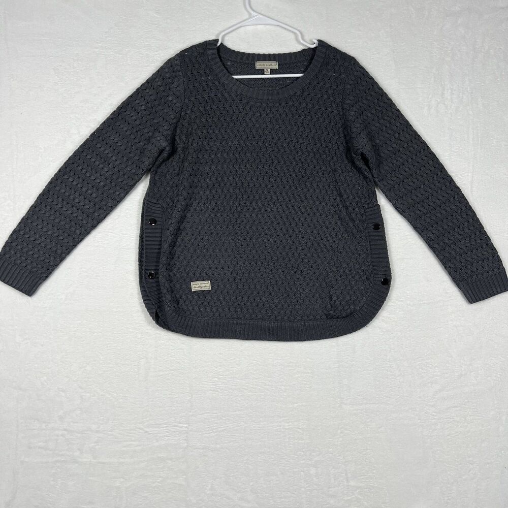 Simply Southern Women's Sweater Size Small Gray Cable Knit Snap Side Pullover